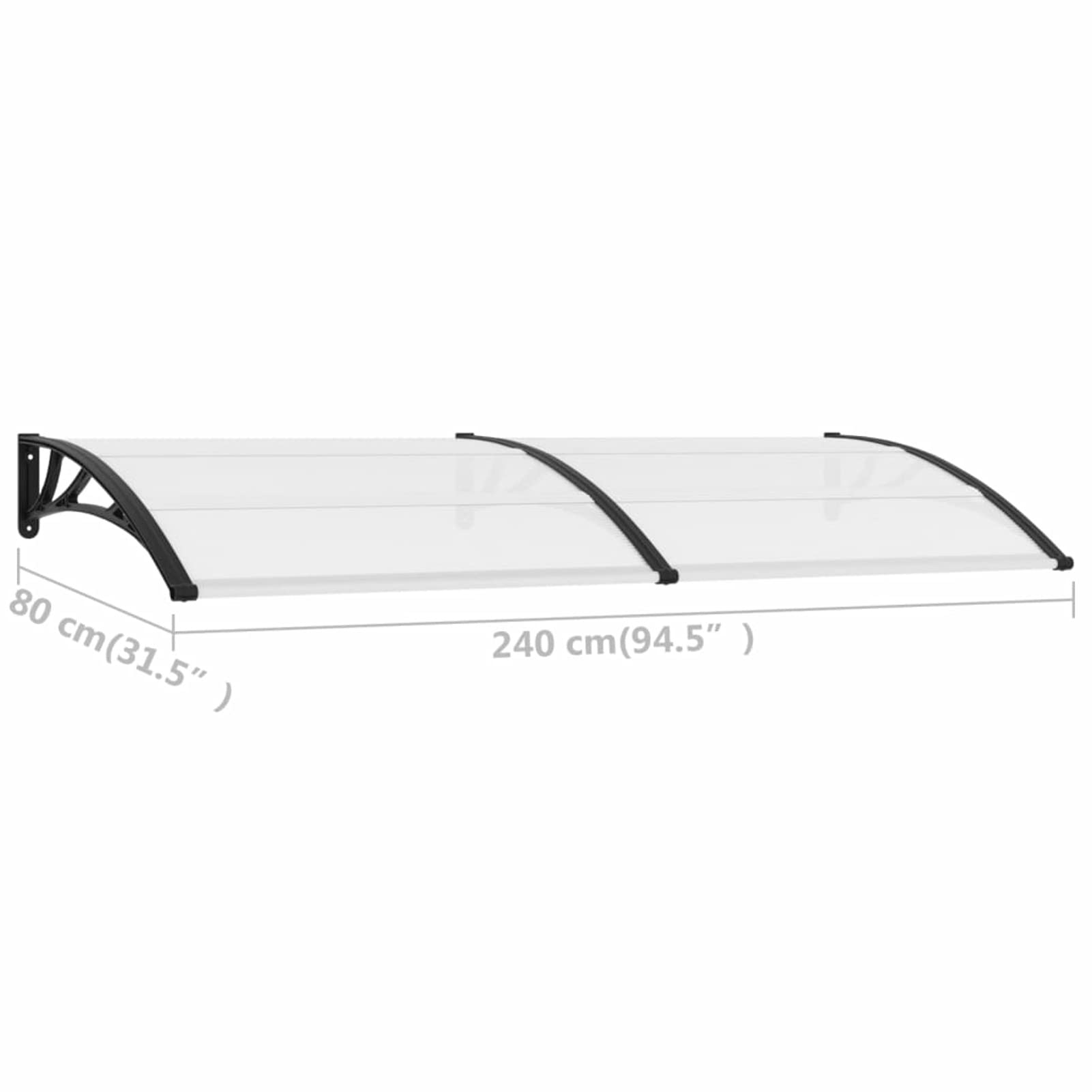Marquesina para Puerta PC Negro y Transparente 240x80 cm Marquesina De Policarbonato para Puerta De Entrada