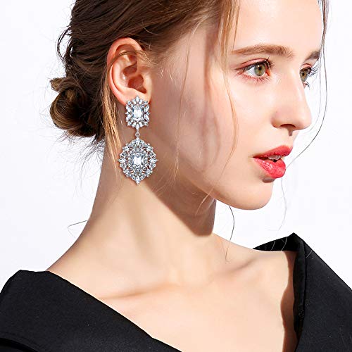Flyonce Women's Rhinestone Crystal Art Deco Vintage Style Gatsby Clip-on Dangle Chandelier Earrings3