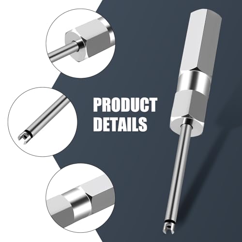 Image of leechio 1 PC Car Sturdy Rust-proof Steel Valve Core Wrench, 4.33 inch Non-destructive Disassembly Tire Valve Stem Puller, Adsorbable American Valve Repair Tool with Non-slip Hexagonal Handle (Silver)