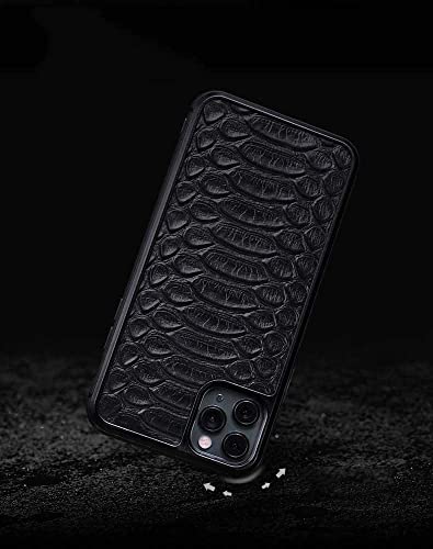 Coque iPhone 12 Pro cuir noir motif python protection écran
