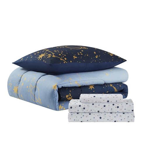 Image of Kids Bedding Set Bed in a Bag for Boys and Girls Toddlers Printed Sheet Set and Comforter, Twin, Galaxy
