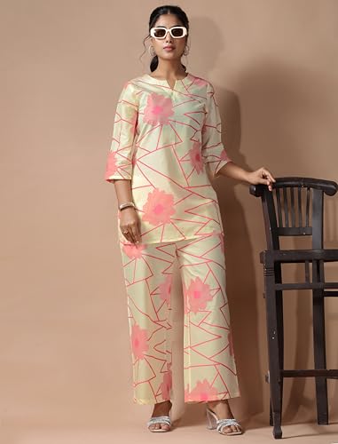 Image of Pinkmint Women's Pure Cotton Co Ord Set l Kurta Sets for Women |Kurta Sets| Printed Kurta with Pant l Stylish Pocket & 3 /4 Sleeve Women Co-ord Set (Avaiable in Plus size)