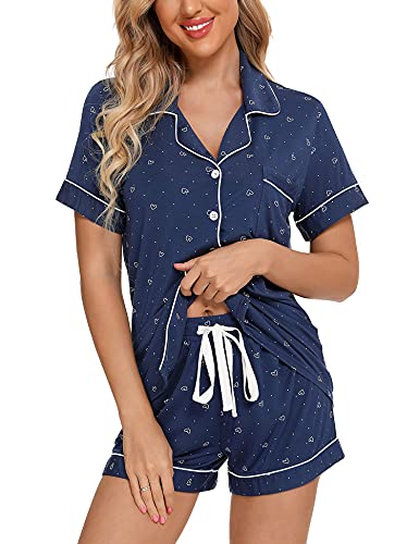 Image of Anjue Womens Pajamas Set Short Sleeve Button Down Soft Pj Sets S-XXL | V neck,Pyjamas,Modal,Wedding,Pijamas de mujer,Bridal party,Viscose,Knit,Cute,Lounge,Lightweight,Nursing,Holidays