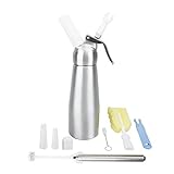 SRB Essentials Professional Whipped Cream Dispenser with Free Milk Frother. 1 Pint Capacity All Aluminum with Leak Proof LID and Bonus Bottle Brush. Make Gourmet Desserts and Coffees.