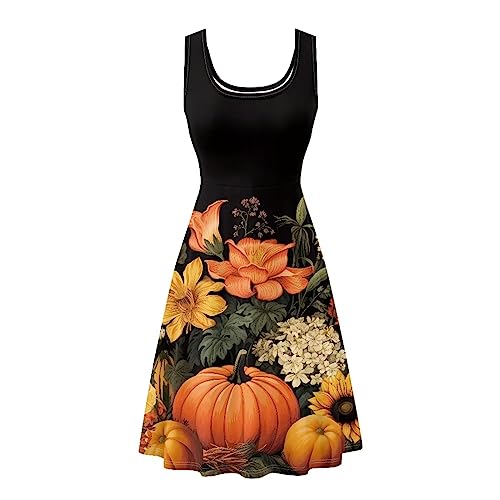 Image of Women's Casual Loose Sundress Midi Sleeveless Crewneck Dress Summer Beach Tank Dress with Pockets