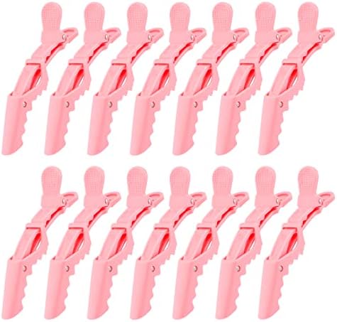 Ondder 14 Pack Pink Alligator Hair Clips for Styling Sectioning Larger Salon Pro Hair Clips for Barber Clips for Hair Coloring, Cutting, Sectioning Big Gator Cutting Hair Clips Salon Alligator Clips for Hair, Hair Styling Accessories for Women Men Girls Teens