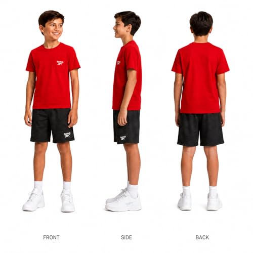 Image of Reebok Boys Athletic Shorts Set - 2 Piece Summer Clothes Outfit with Graphic Tee and Boys Basketball Shorts for Active Kids