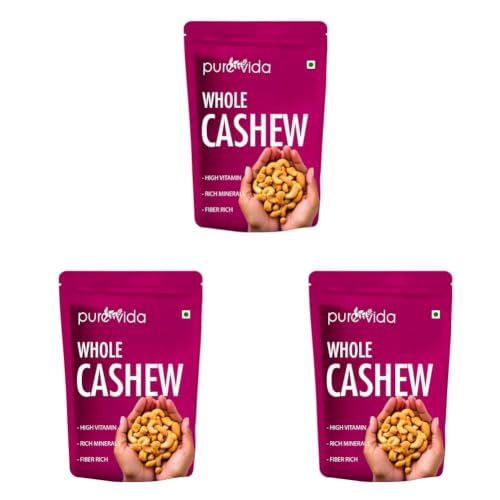 Image of Purevida Cashews 200gm | Rich in Protein, Healthy Fats & Antioxidants | Supports Heart Health & Energy Boost | Crunchy & Delicious | Gluten-Free | Ideal for Snacking, Cooking & Baking (Pack of 3)