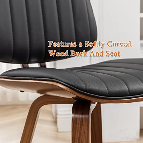 Lunling Mid Century Modern Dining Chairs Set Of 4 Retro Black Faux Leather Chairs With Walnut Bentwood Upholstered Seat Wood Legs Adjustable Foots For Kitchen Dining Room Chairs #TOP5