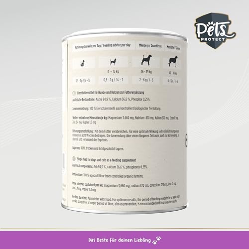 Bio Eierschalenpulver für Hunde & Katzen | Natürliche Calciumquelle zur Unterstützung von Knochen & Zähne | Futter- & Barf Zusatz | Besonders hohe Bioverfügbarkeit | 200g | Deutsche Herstellung