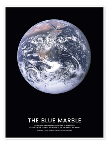 The Blue Marble - Apollo 17 Poster de NASA 60 x 80 cm Noir Tableaux Décoration murale