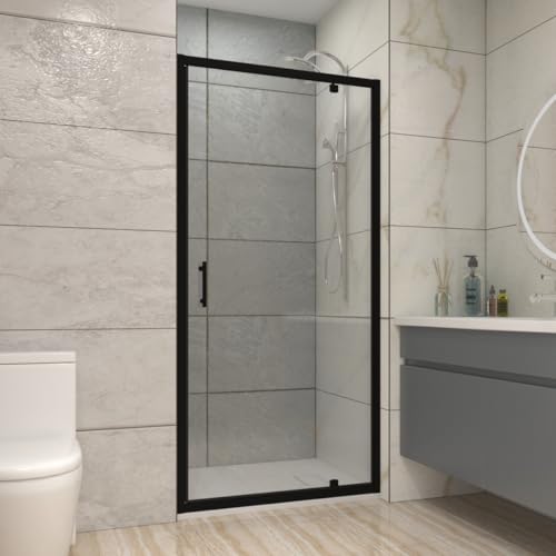 NRG 900mm Black Bathroom Pivot Shower Door Cubicle Enclosures 6mm Safety Glass