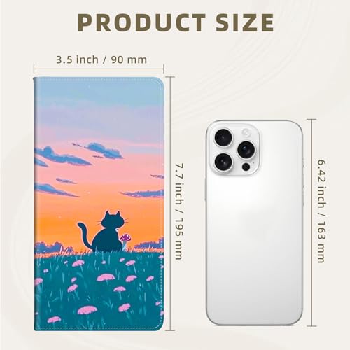 RFID Blocking Leather Wallet for Women and Men, Cat Mushroom and Meadow Compact Bifold Credit Card Holder with RFID Protection, Small Ladies Slim Minimalist Wallet3