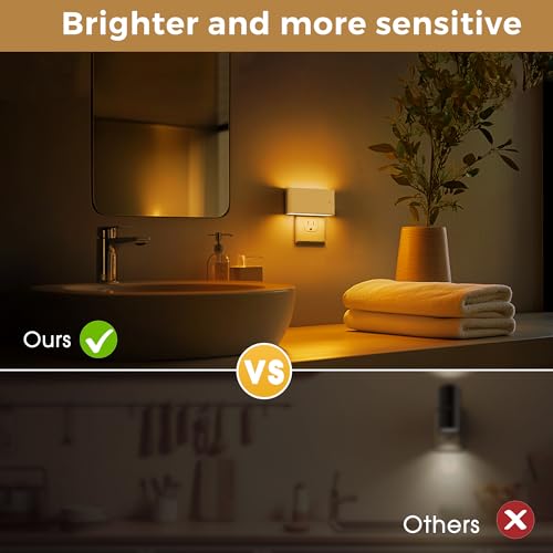 Image of L LOHAS LED Night Light, 2 Pack Dimmable Modern LED Night Lights Plug into Wall,Dusk to Dawn Sensor Night Lights for Kid, 0-100LM 2000K Amber Nightlight for Hallway Bedroom Stairway
