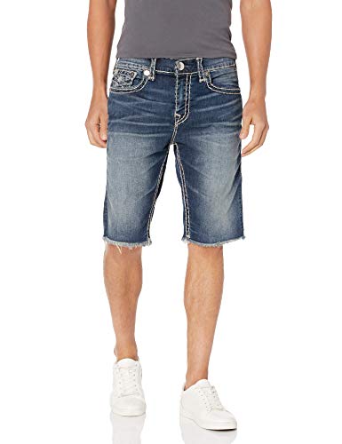 True Religion Men's Ricky Super T Straight Fit Short with Back Flap Pocket, Dark Blue, 29