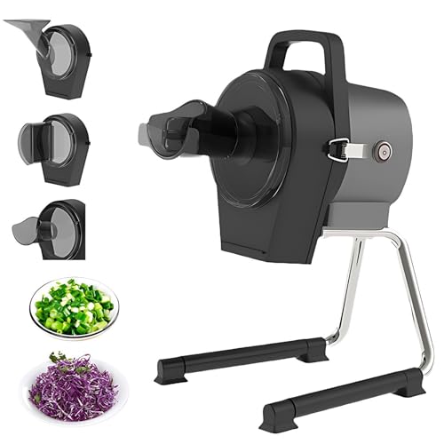 Cortadora EléCtrica De Verduras con 3 Puertos De AlimentacióN Y 3 Trituradoras, Grosor Ajustable De 1 A 5 Mm, 50 Kg/30 Minutos, Ideal para Cortes Rectos, Biselados O Triturados