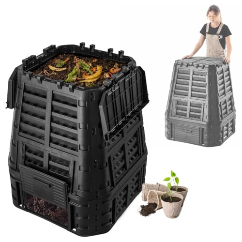 KADAX Composteur de Jardin 740L, Une Solution Écologique et Pratique pour Transformer vos Déchets Organiques en Engrais Nature, Bac à Compost (Noir)