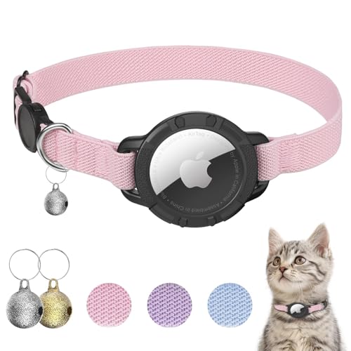 NozlaID AirTag Katzenhalsband, Dehnbares Halsband Katze mit Glocke, Katzen Tracker Halsband mit Apple Airtag Hülle, Langlebig und Passend für...