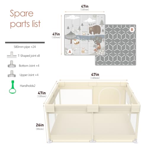 Fodoss Baby Playpen with Mat, Small Baby Play Pen(47x47inch), Playpen for Babies and Toddlers, Baby Pen for Apartment, Play Yard for Baby, Baby Fence Play Area Playyard Activity Center (Beige) - Image 5