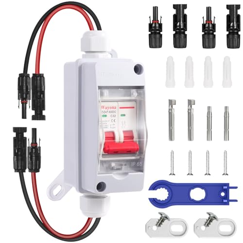 Wayona Solar Panel Disconnect Switch Back-Mounted DC 500V Circuit Breaker Box 32Amp IP65 Waterproof Miniature Circuit Breaker Solar PV Disconnect Switch Box Outdoor