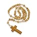 Genuine Olive wood smooth round bead and cord praying Rosary, 14" long. Plain wood Crucifix