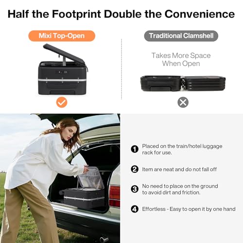Image of mixi 17x14x9 Carry On Luggage Underseat PC Hard Shell Suitcase Top Opening Aluminum Frame Travel Suitcases with Wheels, Black