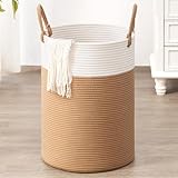 INDRESSME Large Laundry Hamper, 60L Clothes Laundry Basket, Nursery Hamper, Cotton Rope Hamper for Blankets, Hampers for Bedroom, 19.7 x 13.8 inches