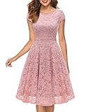 MuaDress 6008 Cocktailkleid Knielang Cape Ärmel Spitzen Brautjungfernkleid Floral Elegant Blush XS
