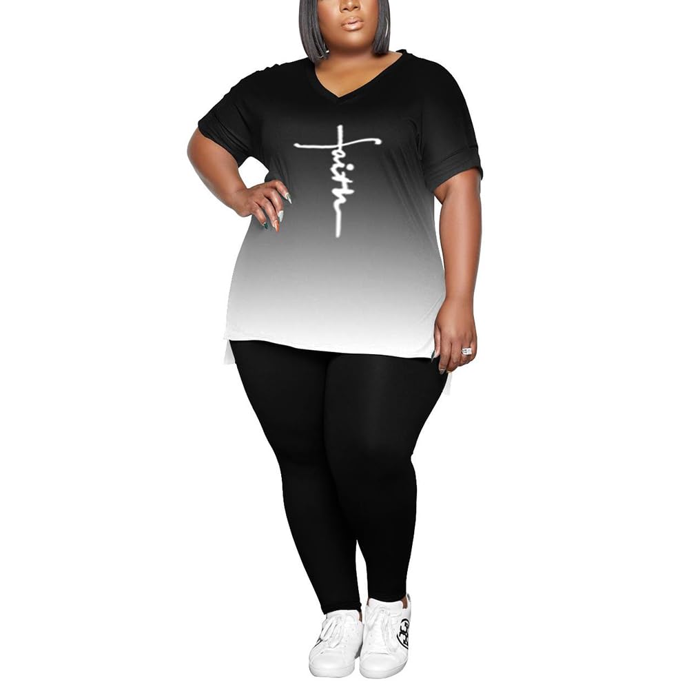 PINSV Women's Plus Size 2 Piece Outfits Sweatsuits Tracksuit Loungewear Sets