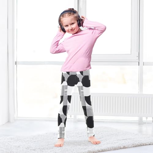 ALAZA Girls' Leggings Children's Yoga Pants Skinny Printed Dance Black White Line Comfortable 4T3
