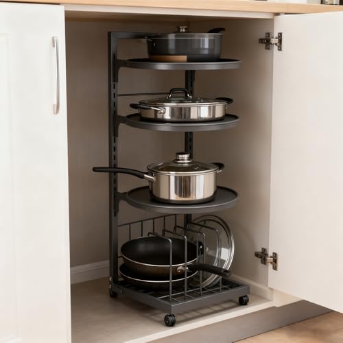 Organizador de ollas ajustable de 4 niveles para debajo del gabinete, rack de almacenamiento de ollas de acero al carbono para cocina, frutas, vegetales y condimentos miniatura 3