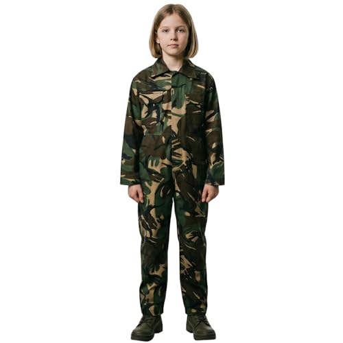 G5 APPAREL Kids Coverall Plain & Camo Poly Cotton Workwear All-in-One (11 Years Woodland)