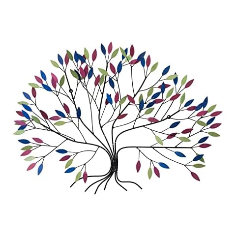 Kunstloft Vivid metal wall art 'Wild Growth' 40x30x4inches | Large hand-crafted wall decoration | Colourful tree with delicate leaves | Contemporary design picture sculpture mural Cover