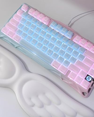 GravaStar K1 Lite かわいい ゲーミングキーボード 無線 ワイヤレス 75%レイアウト テンキーレス ホットスワップ対応 ガスケット搭載 Bluetooth 5.0/2.4G/有線接続 ブルーとピンクバイカラー プディングキートップ RGBバックライト US配列 メカニカルキーボード Windows/Mac用 オーロラブルー