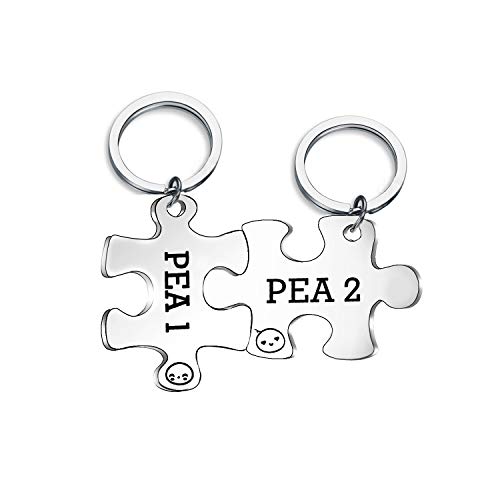 CHOORO Twins Keychain Set Two Peas in A Pod Pea 1 & Pea 2 Keychain Set Twins Jewelry Gift for Twin Sister/Brother Best Friend