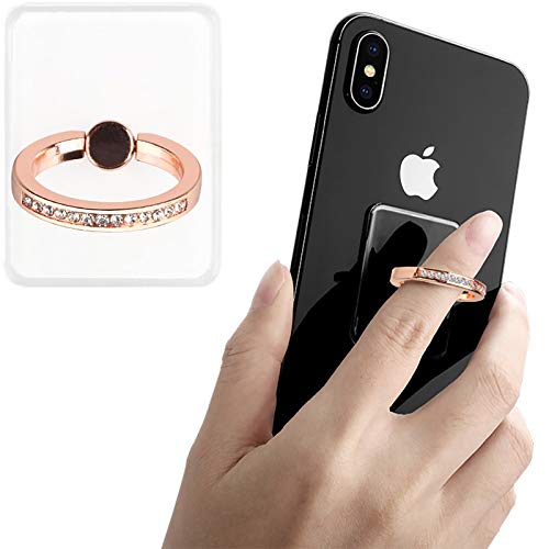 3 Pack Transparent Phone Ring with Diamond, Tomorotec Clear Cell Phone Ring Holder Stand with Black Car Mount Hook - for iPhone 11 X XR XS 8 7 Plus 6S 6 5s 5 SE, Galaxy S8 S7 S6 Edge (Rose Gold)