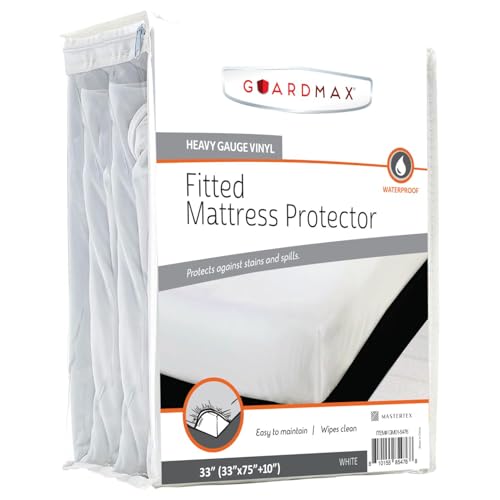 Image of Guardmax Heavy Gauge Vinyl Cot Size Mattress Protector - Waterproof & Dust Proof Mattress Cover with Stretchable Pockets - Soft, Comfortable, & Noiseless Waterproof Fitted Sheet.(33 x 75 X 10)