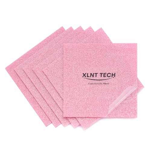 Image of Pink Glitter Acrylic Sheets, 8 x 8 Inch, 1 /8 Inch Thick Opaque Cast Acrylic, 6 Pack for CO2 Laser Cutting and Engraving, DIY Earrings, Keychains, Signs and Crafts