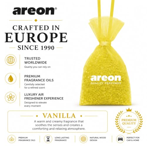 Image of AREON Pearls Vanilla Hanging Air Freshener, Quality Perfume Pack of 1 | Long Lasting Fragrance - Premium Quality Perfume - Eliminates Unpleasant Odors - Ideal for Car - Home - Office - Wardrobe