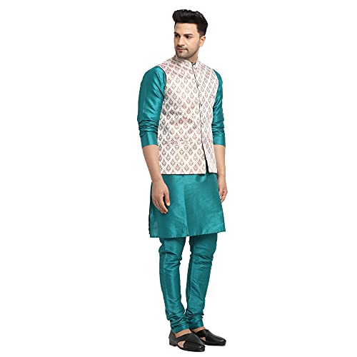 Image of SAIFOO Men's Kurta Pyjama & Printed Nehru Jacket Set.