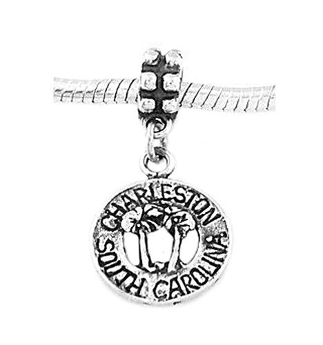 LGU Sterling Silver Cut Out Charleston South Carolina Disc with Palm Trees Dangle Bead Charm