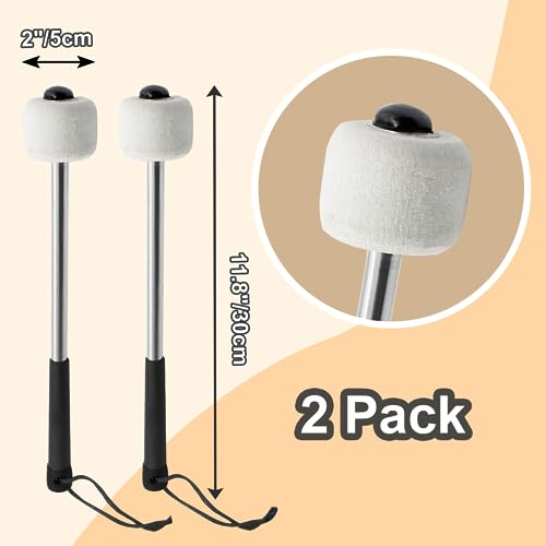 Luomorgo 2 Pcs Marching Bass Drum Mallets, Wool Felt Drum Mallets Percussion with Stainless Steel Handle, 12 Inch Drum Mallets Soft Felt Timpani Mallets