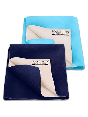 Image of POLKA TOTS Premium Waterproof Dry Sheet for New Born Baby | Extra Absorbent Bed-Cot Protector Mat | Water Proof Sheets for Kids Urine | Rubber Sheet for Adult & Toddlers | 100 x 140 CM L (Pack of 2)