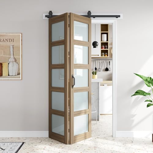 Image of FREDBECK Bifold Barn Doors 48X84(Double 24x84) with 5 Panels Frosted Glass
