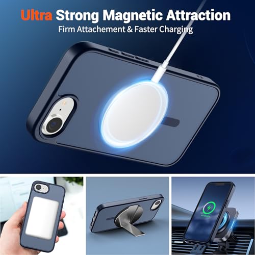 Image of SUPFINE Magnetic for iPhone 17e Case /iPhone 16e Case with Screen Protector (Compatible with MagSafe) (Military Grade Drop Protection) Translucent Matte Shockproof Phone Cover,Dark Blue
