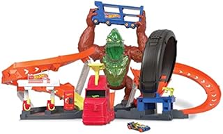 Hot Wheels City Toxic Gorilla Slam - Gas Station & Repair Shop with 1:64 Scale Car - Adjustable Launcher - Connects to Other Sets - Gift for Kids 5+