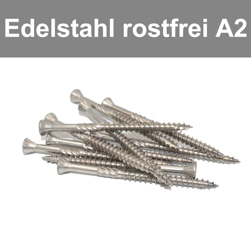 TCO Terrassenschrauben Edelstahl A2 5x50mm 100 Stück - Holzschrauben mit Cut-Spitze, Schneidkerbe & T25 Bit - Universalschrauben für Terrassendielen, Gartenhäuser und Außenbereich (Terrassenbau)