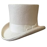 White Wool Felt Men Top Hat Wedding Mad Hatter 7' Tall Topper Hats (M= 57cm(7 1/8))
