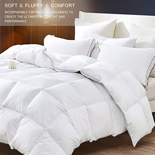 Domdec Goose Down Quilted Comforter With Corner Tabs, 100% Down Proof Cotton Duvet Insert Twin Twin Xl, 450 Fill Power 42 Oz European Down Feather Fill All Season Warmth (68X90”, White) #TOP6
