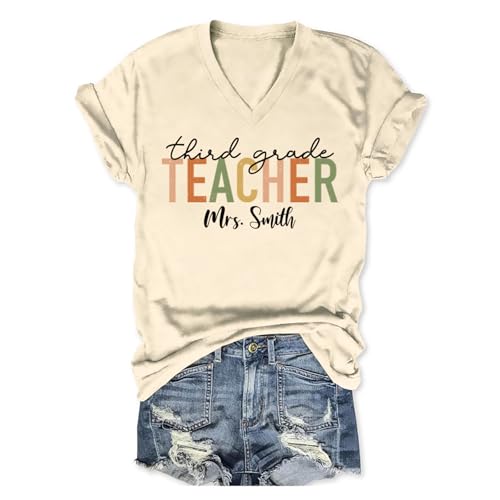 Custom Teacher Shirt for Women Personalized Teacher Tshirts with Name & Grade Customized Back to School Graphic Tee3
